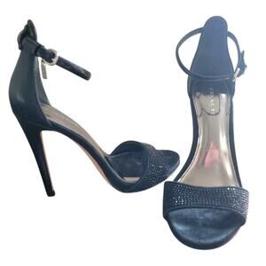 Size 6 Coach 4 inch stiletto strappy black heels with rhinestones & ankle straps
